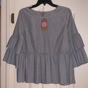 Black and white stripped bell sleeve top.